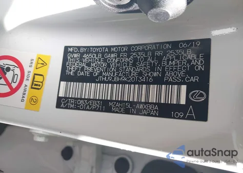 2019 Lexus Ux 250H F Sport z USA, uszkodzony, nr VIN JTHU9JBH9K2013416